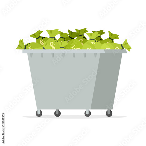 Garbage bin full of money