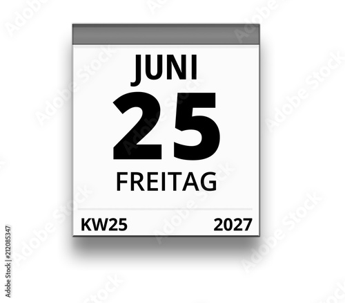 Kalender für Freitag, 25. JUNI 2027 (Woche 25)