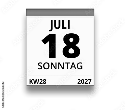 Kalender für Sonntag, 18. JULI 2027 (Woche 28)
