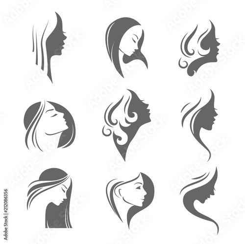 Girls portrait - vector silhouette icon, monochrome