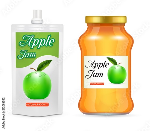 Apple jam packaging vector realistic mockup set
