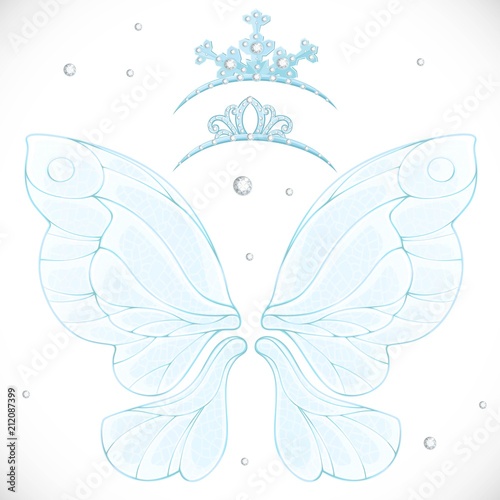 Blue magic wings with two tiaras bundled isolated on a white background 