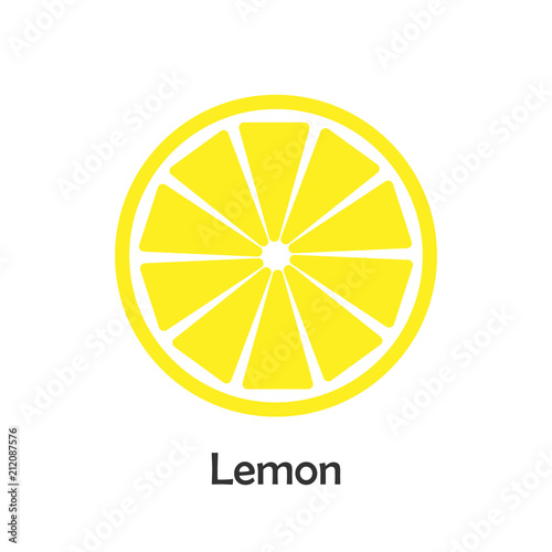 Lemon slice in cartoon style, card with fruit for kid, preschool activity for children, vector illustration	