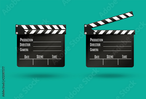 Realistic clapper.cinema.Board on a white background.film.time.vector illustration