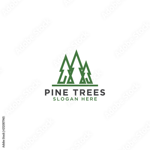 Pine tree line art logo design template