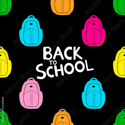 Back to school background with colorful backpacks.