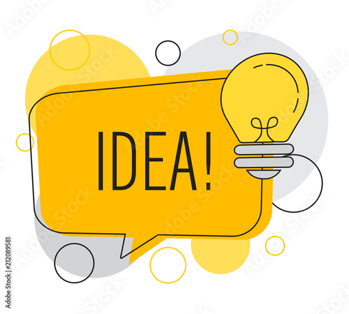 speech bubble with light bulb, idea concept, flat vector illustration