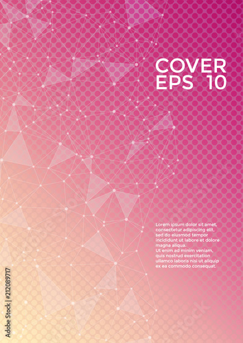 Global network connection geometric grid. Network nodes information technology concept. Vector cover page layout. 