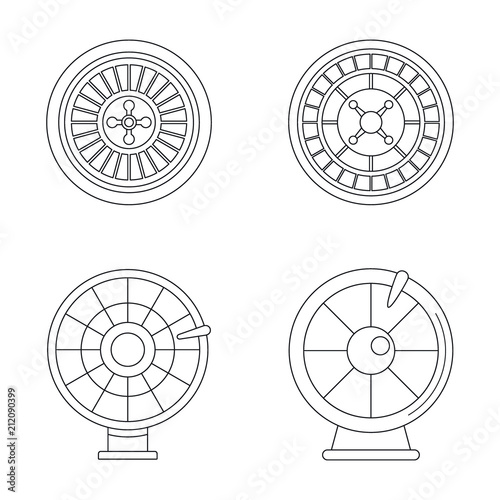 Roulette wheel fortune icons set. Outline illustration of 4 roulette wheel fortune vector icons for web