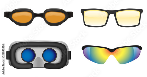 Goggles ski glass mask icons set. Realistic illustration of 4 goggles ski glass mask vector icons for web