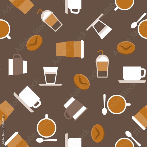 Coffee seamless pattern for use as wallpaper, wrapping paper gift or background, flat design