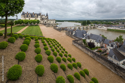 The Chateau d'Amboise sitting at an elevation of 81 metres aboce the river Loire, in the Loire Valley, France photo