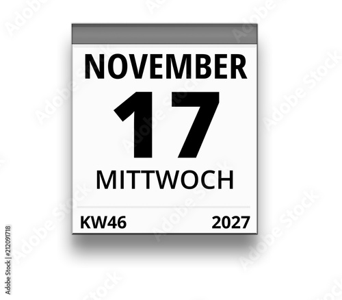 Kalender für Mittwoch, 17. NOVEMBER 2027 (Woche 46)
