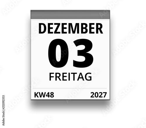 Kalender für Freitag, 3. DEZEMBER 2027 (Woche 48)