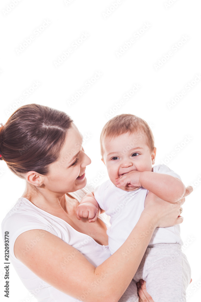 Mother holding her child on a white background Mother holding her child on a white background