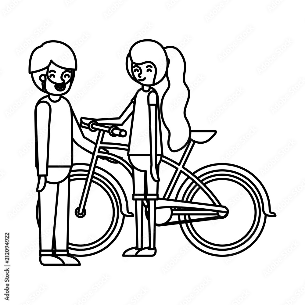 young couple with bicycle avatars characters vector illustration design young couple with bicycle avatars characters vector illustration design