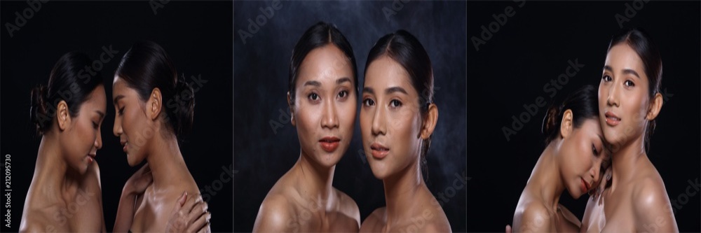 Collage Group of Beautiful tanned Clean Skin Woman wrapped black hair Collage Group of Beautiful tanned Clean Skin Woman wrapped black hair