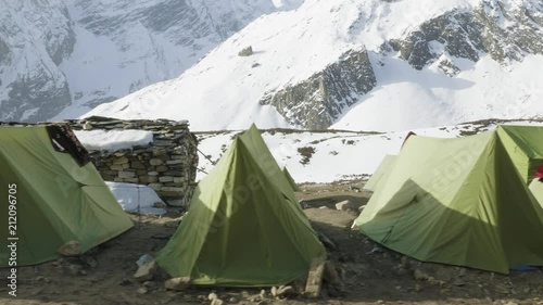 Darmasala tent camp on Larke Pass, 4500m altitude . Manaslu circuit trek. photo