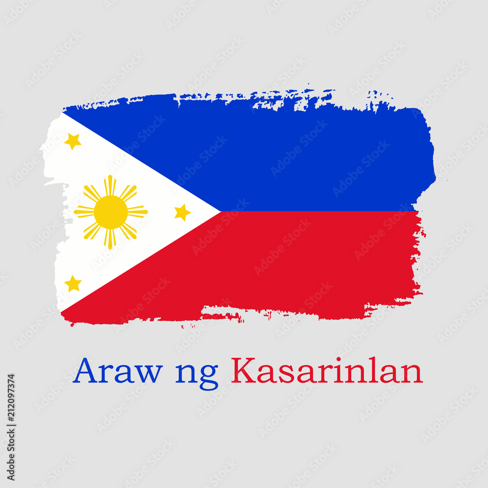 Vector Illustration Hand Draw Philippines Flag National Philippines Banner For Design On Grey Background Araw Ng Kasarinlan Stock Vector Adobe Stock