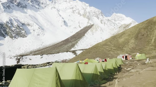 Darmasala tent camp on Larke Pass, 4500m altitude . Manaslu circuit trek. photo