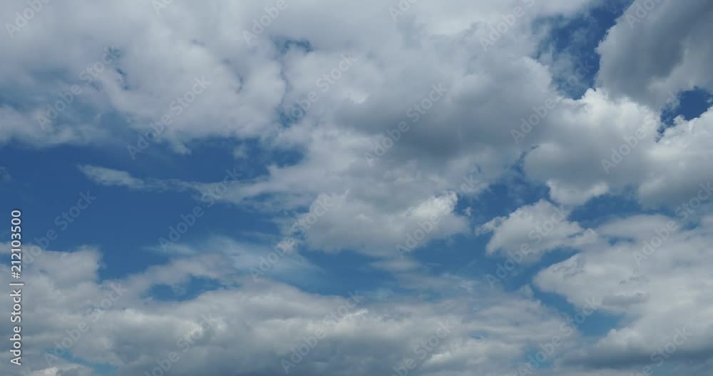 Beautiful white clouds on blue sky background, slow movement, wide horizon, panning Beautiful white clouds on blue sky background, slow movement, wide horizon, panning