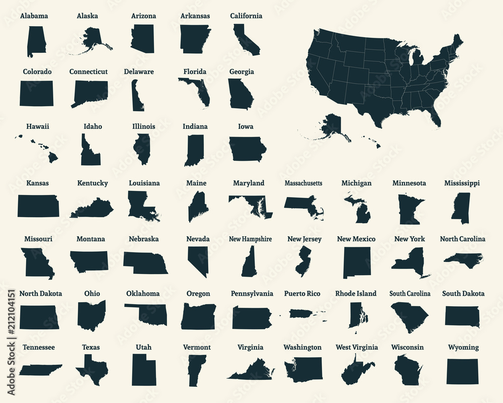 Outline Map Of The United States Of America 50 States Of The Usa Us Map With State Borders Silhouette Of The Usa Vector Stock Vector Adobe Stock