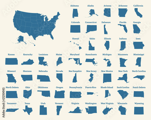 Outline map of the United States of America. States of the USA. Vector illustration. photo