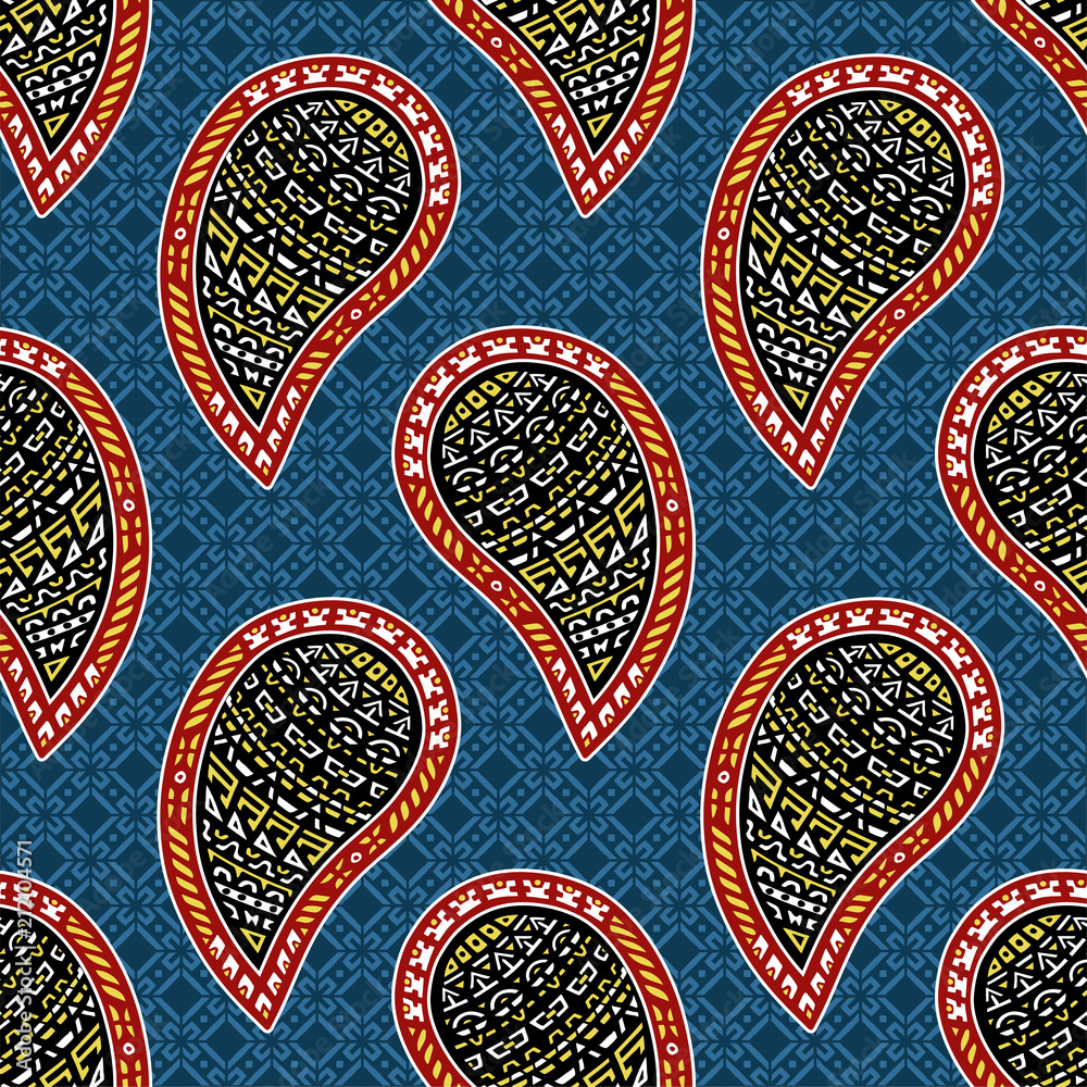 Seamless pattern of beautiful paisley cucumbers African, Turkish, Indian, Persian. Vector illustration