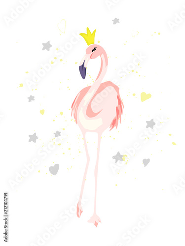 Cute flamingo. Vector summer illustration. Watercolor style