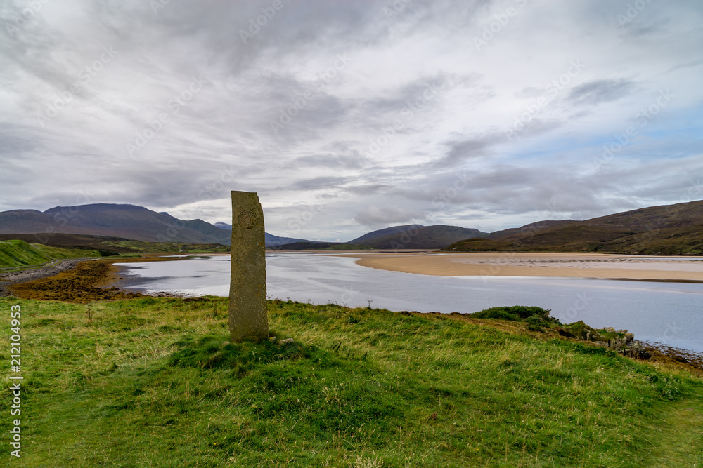 Stone marker on shore of Kyle of Durness, Scotland