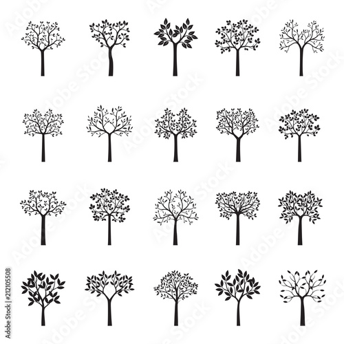 Set of black Trees. Vector Illustration.