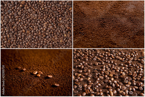 Coffee beans on coffee powder