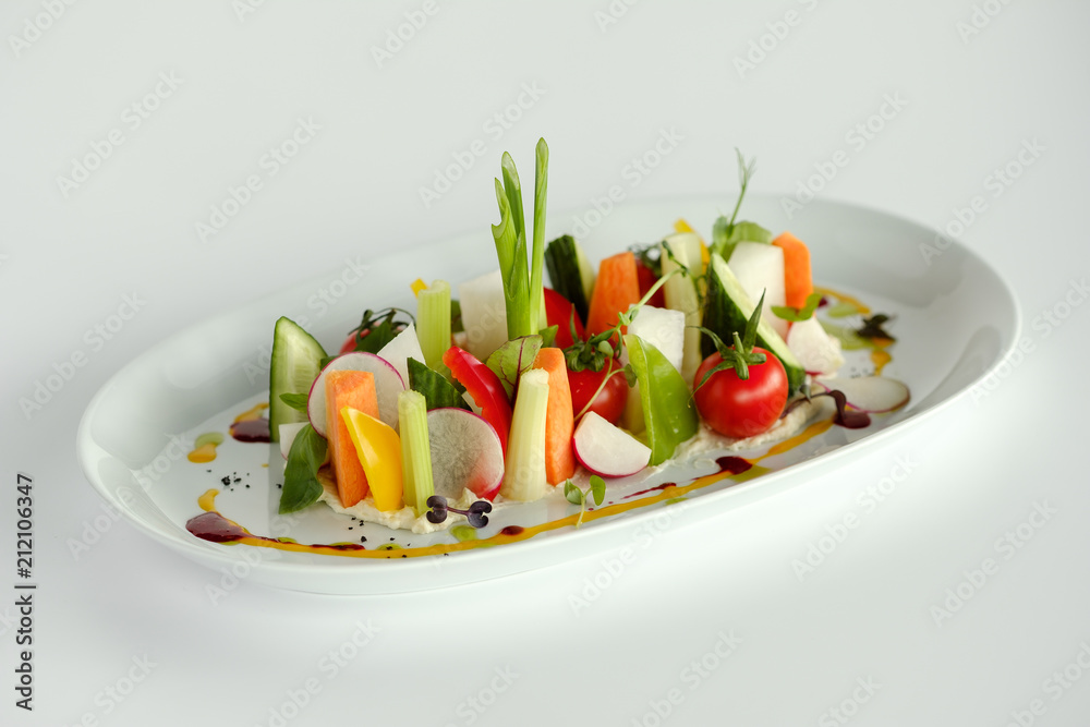 Vegetable mix. Beautiful serving of food in the restaurant