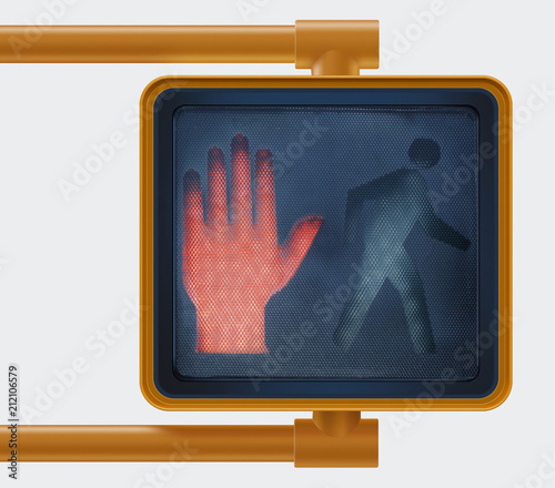 Don't  walk red hand stop street sign for pedestrians 