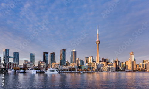 Photography Toronto cityscape from the islands at dusk.