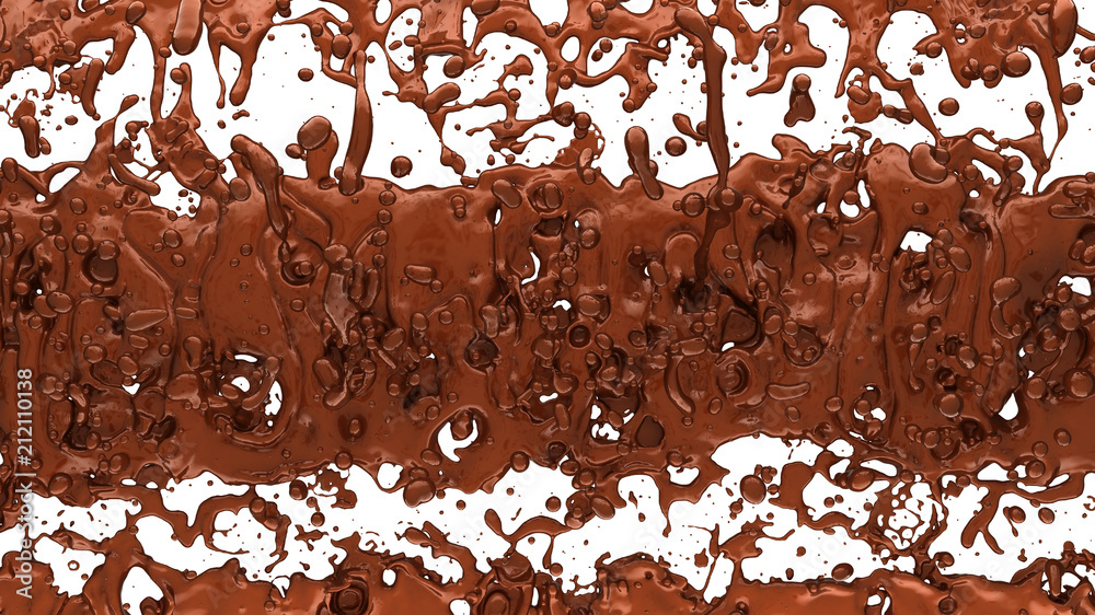 Fototapeta premium Melted chocolate or cocoa coffee splashes and droplets
