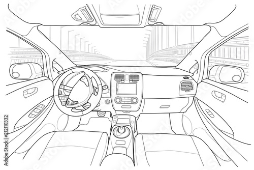 Interior of electromobile with automatic gearbox