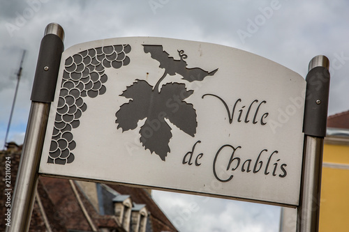 Fototapeta Naklejka Na Ścianę i Meble -  Chablis, France May 17th 2013 : sign for the town of Chablis in Burgundy, France