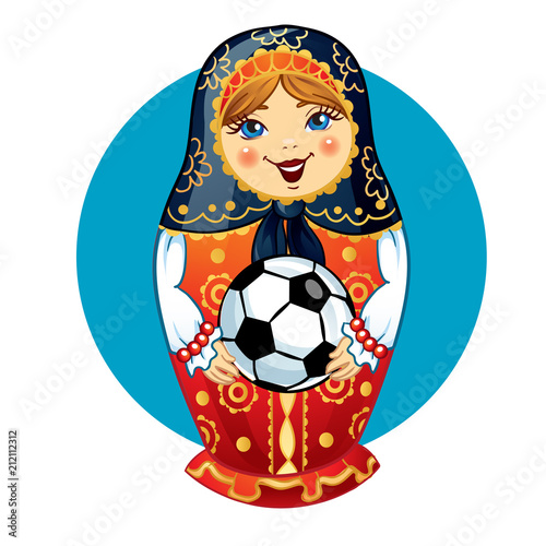 Russian Doll Matrioshka. Russia symbol with soccer ball.