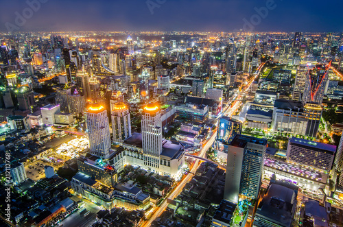 BANGKOK, THAILAND - JUNE 21: Photo at night on Baiyoke Tower 2 is a beautiful Aerial view highway interchanged night view ,long exposure of Bangkok.