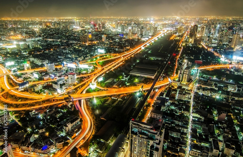 Photo at night on Baiyoke Tower 2 is a beautiful Aerial view highway interchanged night view ,long exposure of Bangkok.
