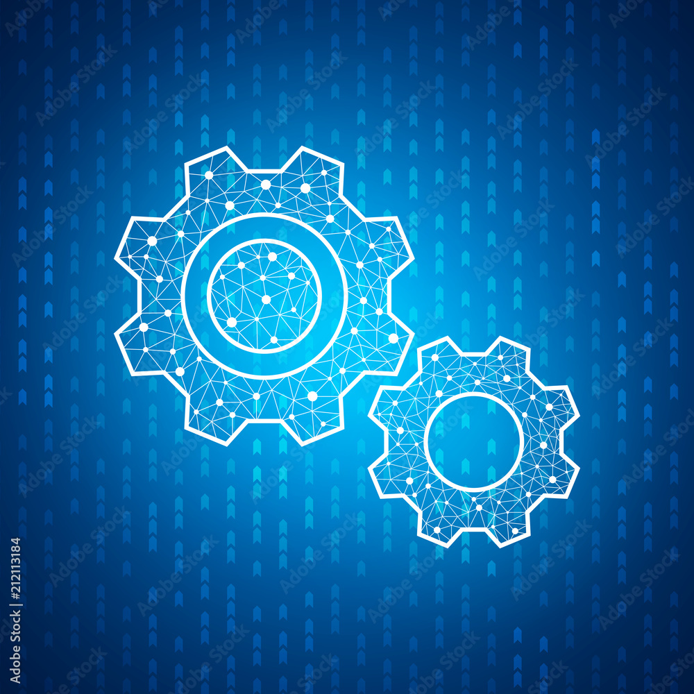 Technology gear icon , Blue speed digital pattern , matrix background