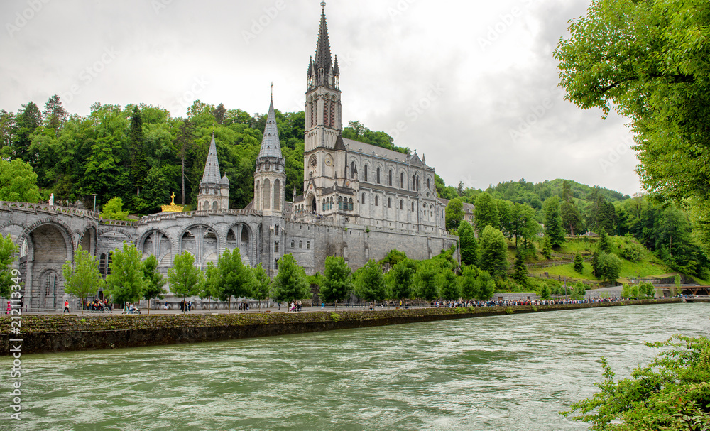 view of the basilica of Lourdes, France
