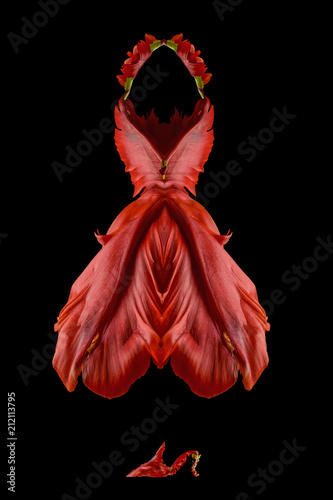 Flower dress made of petals, red photo