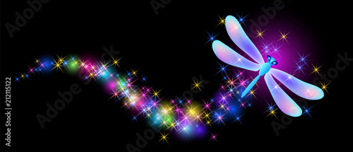 Flying dragonfly with sparkle and blazing trail