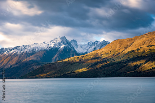 Landscape view of Glenorchy wharf, lake and moutains, New Zealand