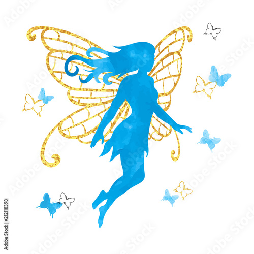 Watercolor fairy with butte...
