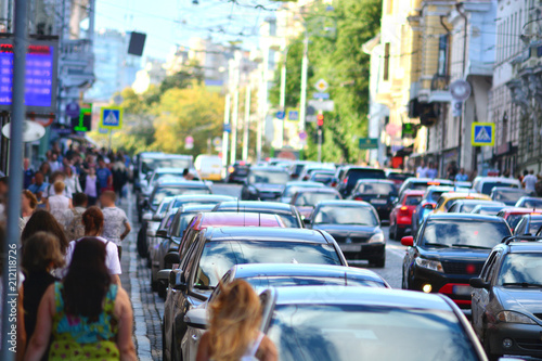 Peak hour. Traffic jam on a highway street in a big city. © Dmytro