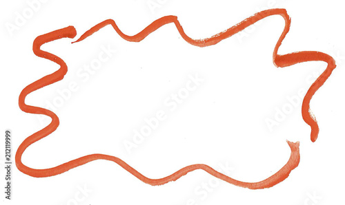 Orange watercolor hand-drawn isolated stain with outlines wash on white background for text, design. Abstract texture, frame, made by brush for wallpaper, label.