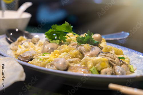 oyster omelet in the dish delicious.